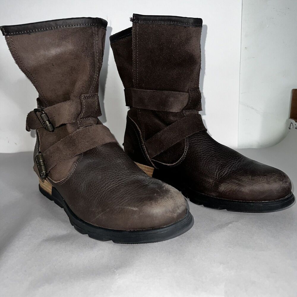 Sorel Brown Leather Lined Winter High Ankle Boots Womens Sz 9.5 Style Burnished - Picture 7 of 15